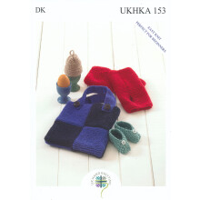 UKHKA 153 DK Knitting Pattern Baby Shoes Egg Cosy Wrist Warmers & Bag