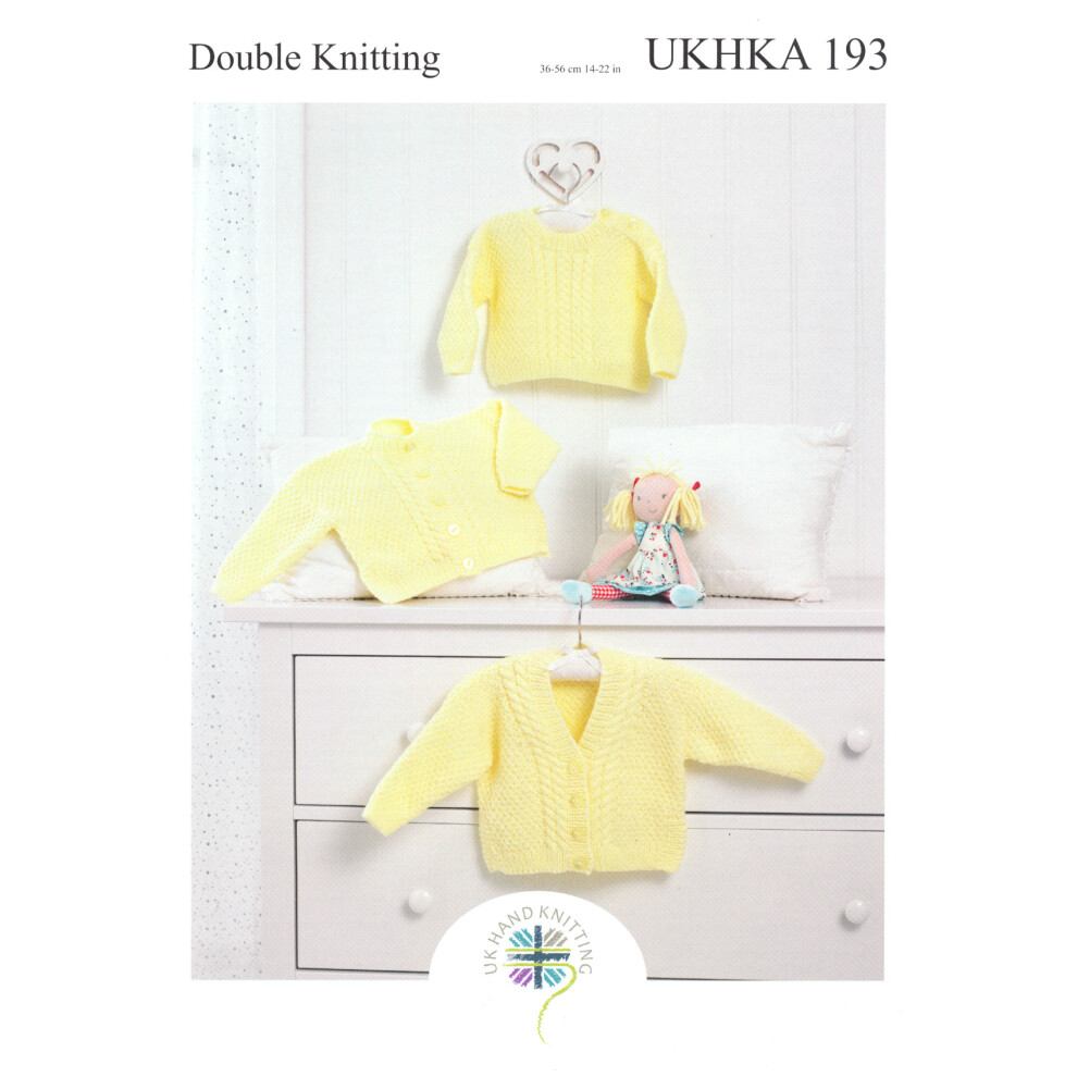 UKHKA 193 DK Knitting Pattern Baby Cardigan & Sweater-image-OPC-PBZ5FMV-NEW