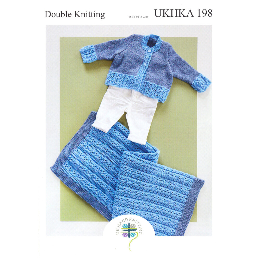 Ukhka 198 Dk Knitting Pattern Baby Cardigan & Blanket