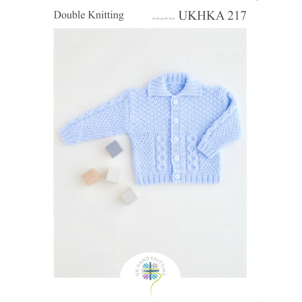 UKHKA 217 DK Knitting Pattern Baby Flat Collared or Hooded Jacket