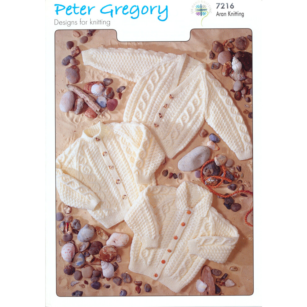 Peter Gregory Aran Knitting Pattern 7216 Baby Cable Knit Cardigan