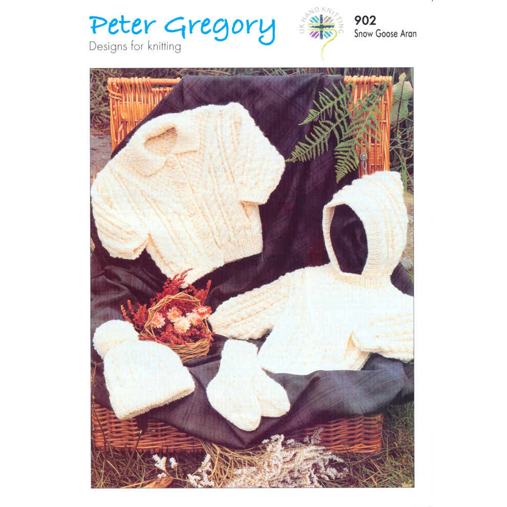 Peter Gregory Aran Knitting Pattern 902 Baby Sweater Jacket Hat Socks