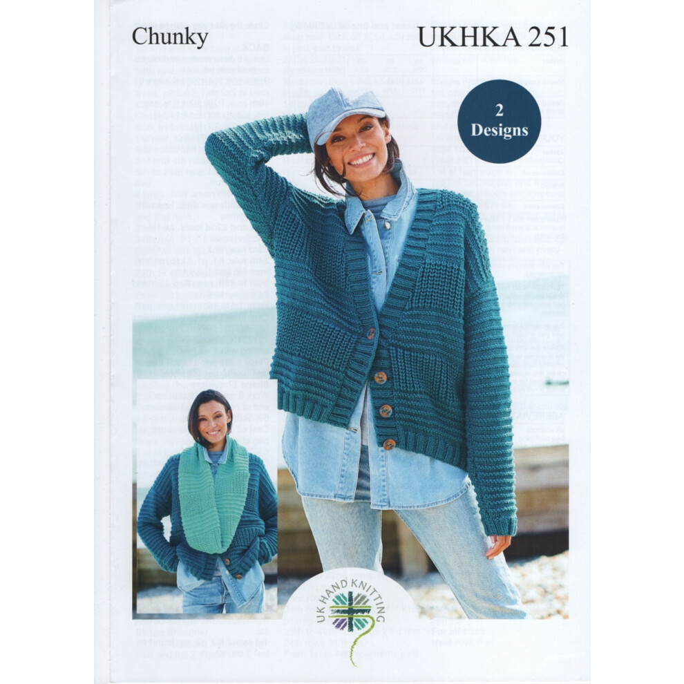 UKHKA 251 Chunky Knitting Pattern Ladies Snood & Long sleeve Knit Jacket