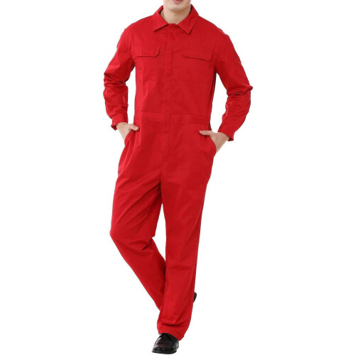 (red, M) Workwear Mechanic Coverall 8.5 oz Polyester Cotton Blend Size Regular
