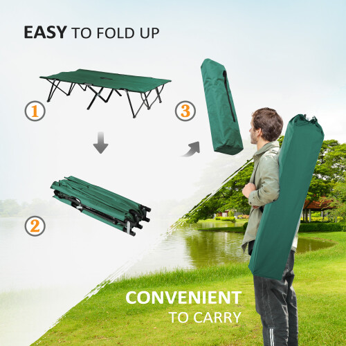 Outsunny Outsunny Double Camping Folding Cot Outdoor Portable Sleeping Bed, Green 2
