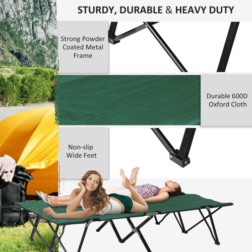 Outsunny Outsunny Double Camping Folding Cot Outdoor Portable Sleeping Bed, Green 1