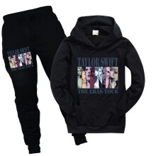 (Black, 130cm) Kids Taylor Swift Casual Hooded Tracksuit Suit