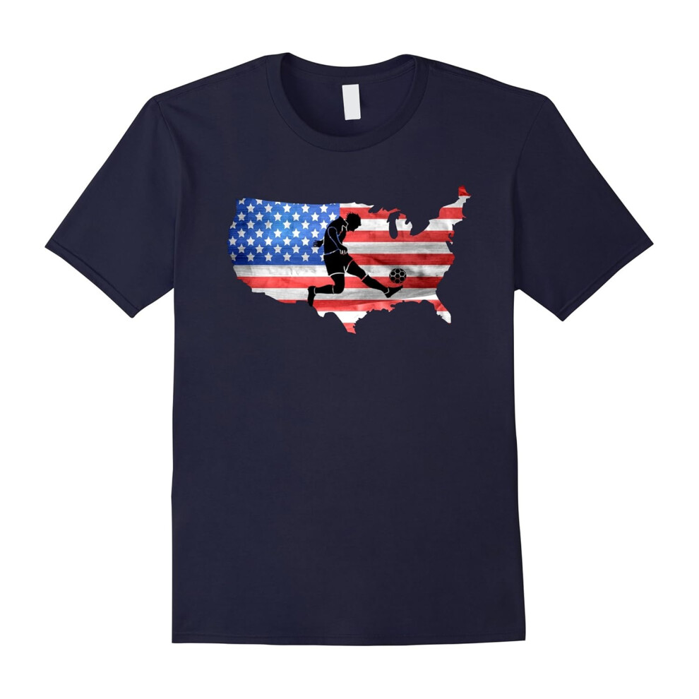 (XXL) American USA Flag Soccer T-Shirt I Love Soccer Football-Father's Day