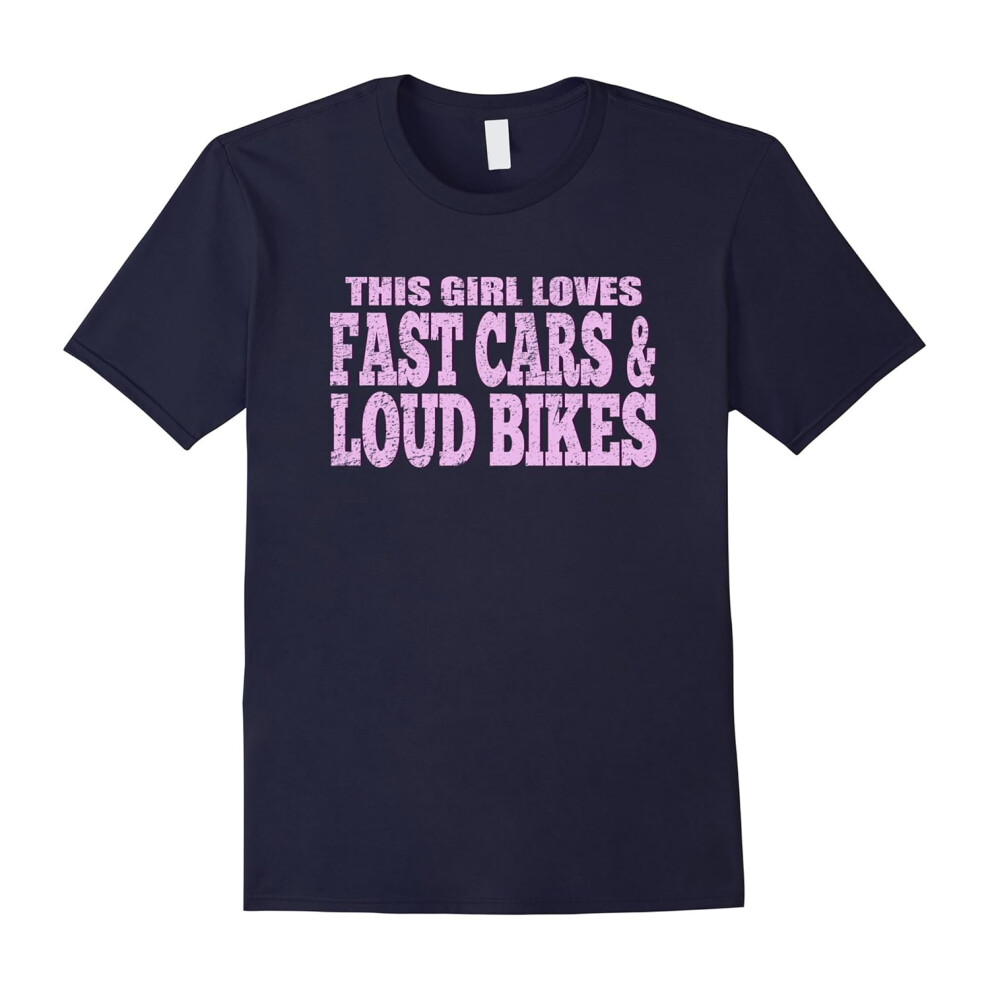 (M) This Girl Loves Fast Cars and Loud Bike T-Shirt-Father's Day