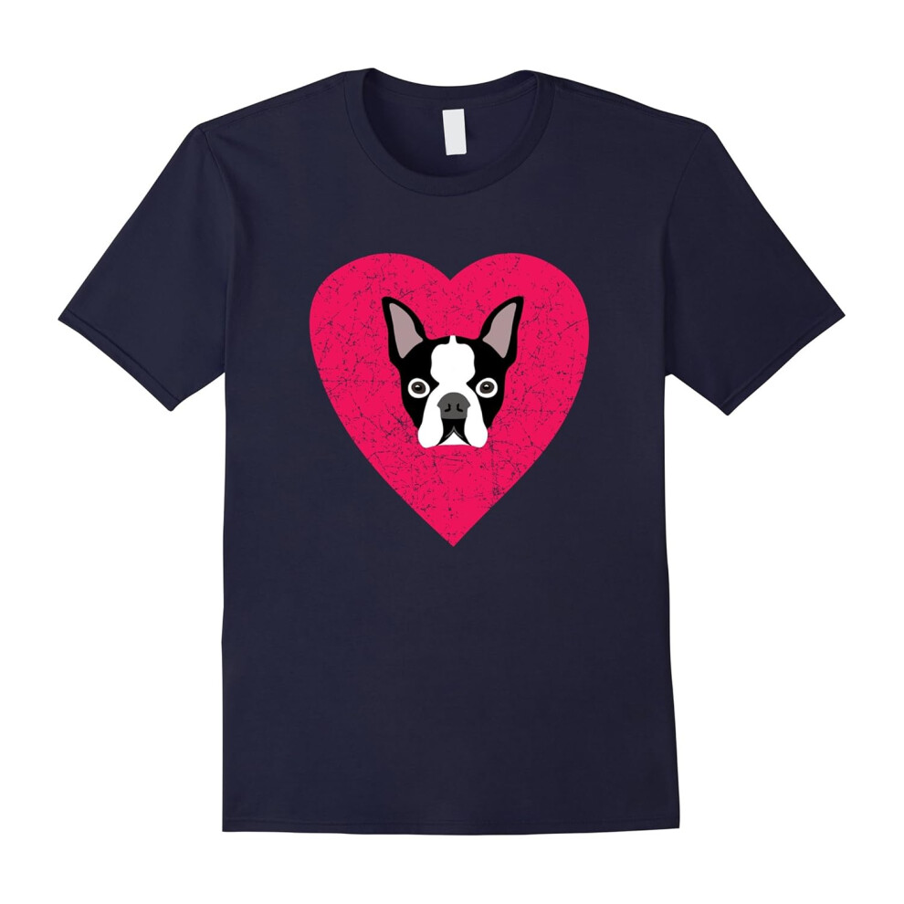 (M) Boston Terrier Love Dog Heart T-Shirt-Father's Day