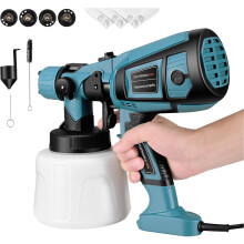 Paint Sprayer, 800W HVLP Paint Spray Gun, 1400ml Electric Paint Spray Gun with 4 Nozzles and 3 Patterns for Furniture, Cabinets, etc.