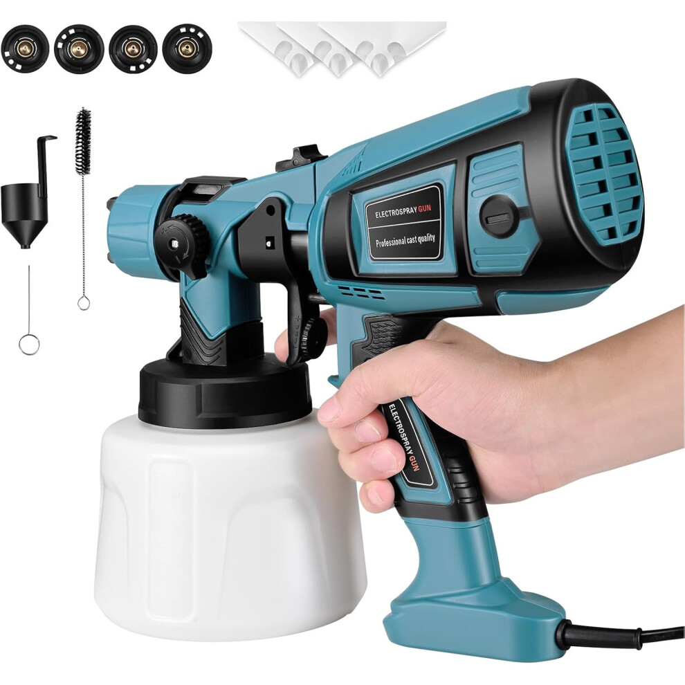 Paint Sprayer, 800W HVLP Paint Spray Gun, 1400ml Electric Paint Spray Gun with 4 Nozzles and 3 Patterns for Furniture, Cabinets, etc.