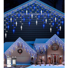 10m/33ft 270 LED Icicle Lights with 45 Icicles, Blue and White Fairy Twinkle Lights - IP44 Waterproof/Remote Control/8 Modes/Memory/Timer