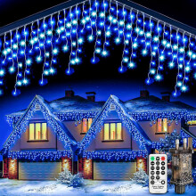 (10M-blue&white) Outdoor Icicle Christmas Lights 10m - Fairy Lights Plug-In Cool White and Blue Connectable Waterproof LED Bright Icicle Lights Mains Powered