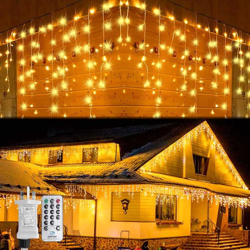 (Warm ) 660 Led 15M/49Ft Icicle Outdoor Christmas Lights, 120 Drops Modes Waterproof Timer Indoor/Outdoor Icicle Christmas Lights White Size 8