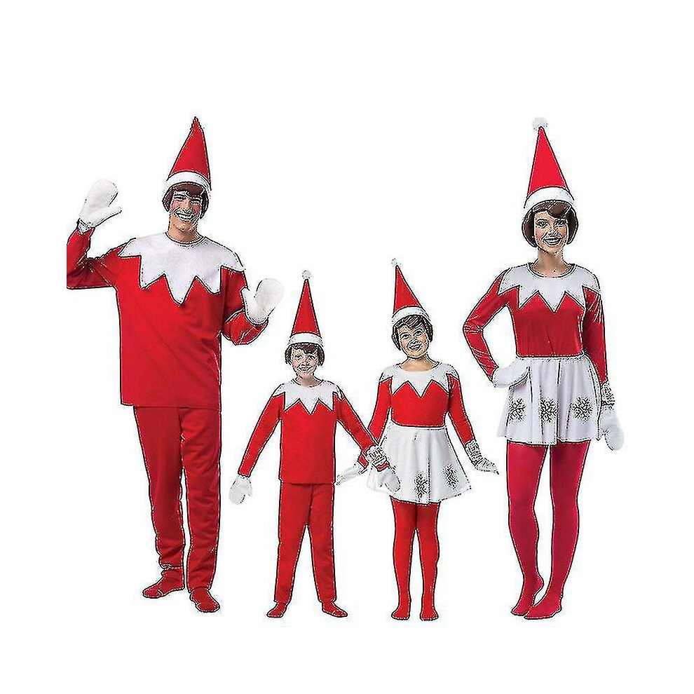 (Adult Children Family Christmas Costume Kids Red Elf Cosplay Suit Parent-child Lovely New Year Party Cosplay Outfits) Adult Children Family Christmas