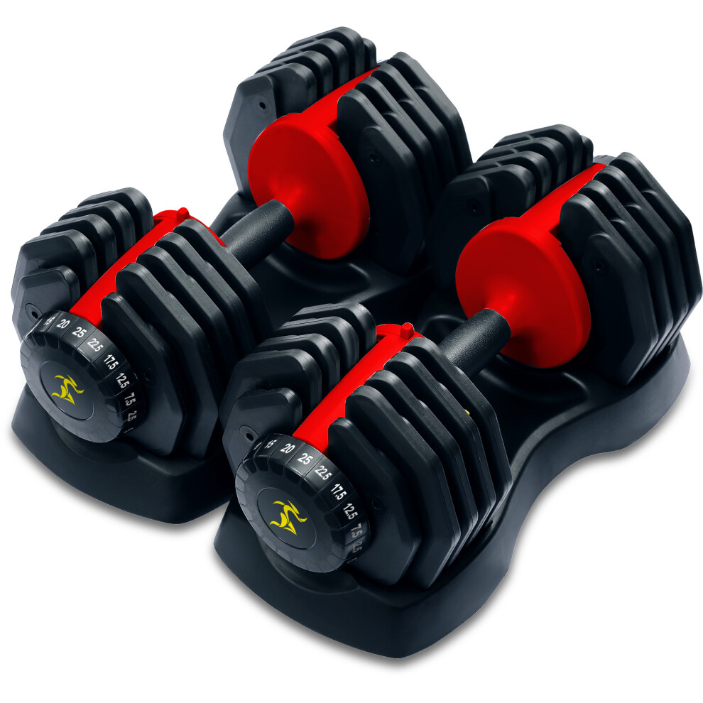 Strongology Urban25 Pair Home Fitness Black Red Adjustable Smart Dumbbells from 2.5kg upto 25kg Training Weights