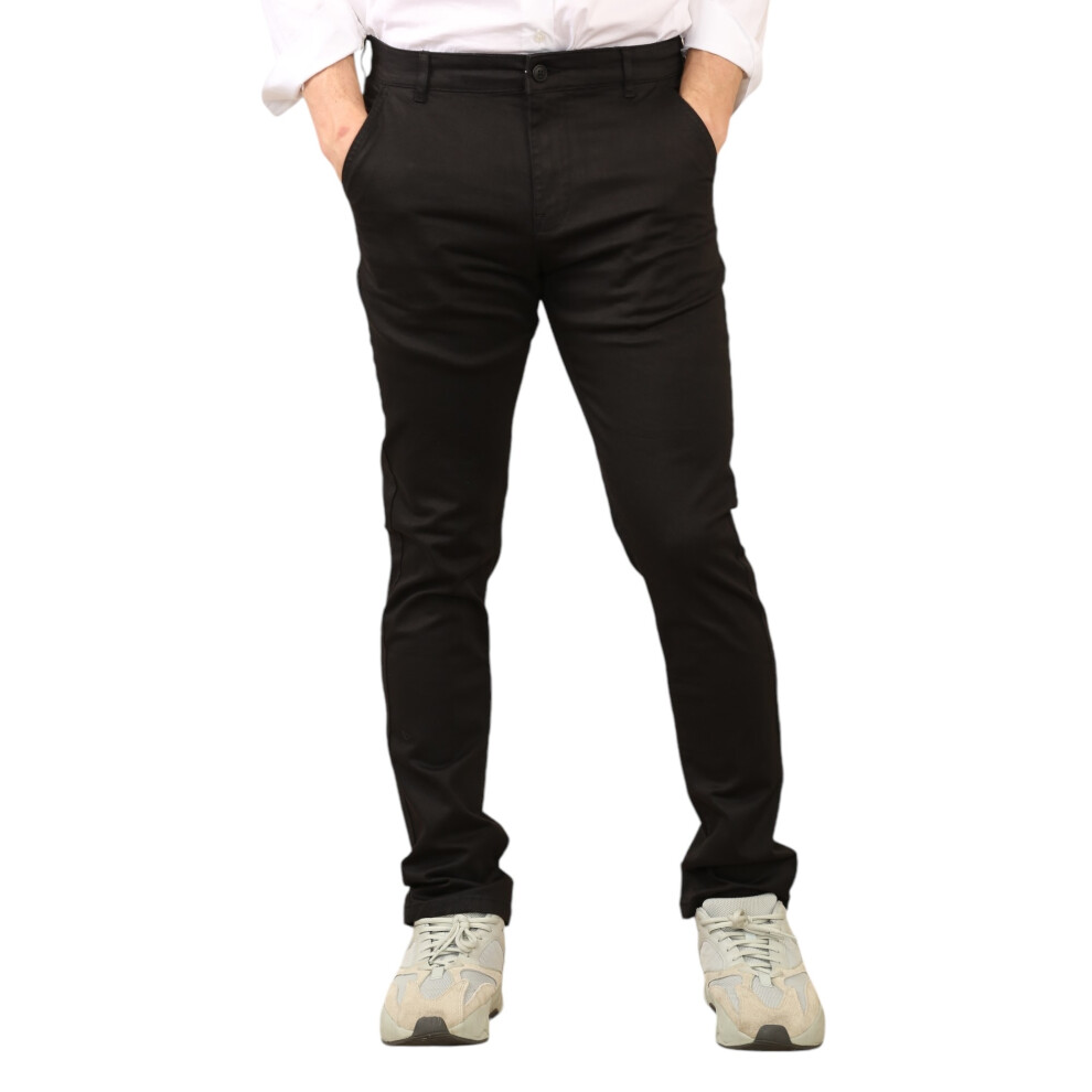 (Black, 32W x 32L) MYT Mens Chinos Trousers Slim Fit Stretch Pants