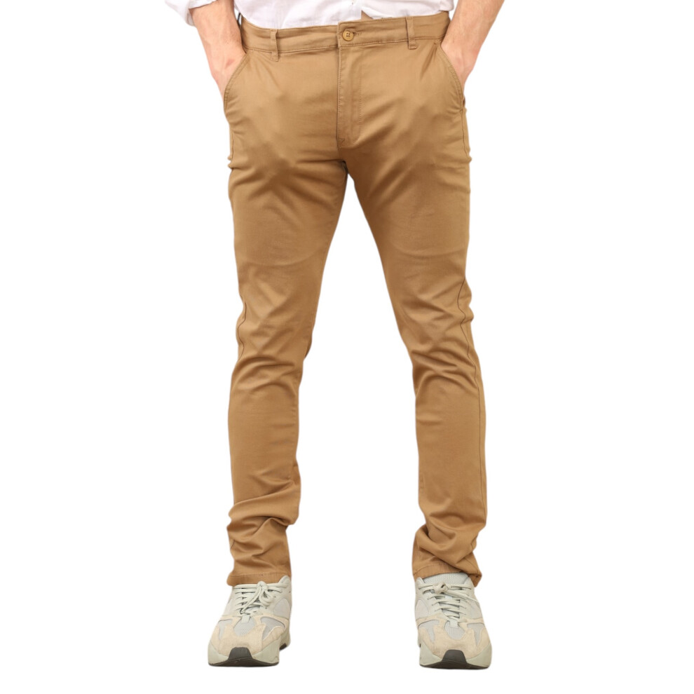 (Tan, 34W x 32L) MYT Mens Chinos Trousers Slim Fit Stretch Pants