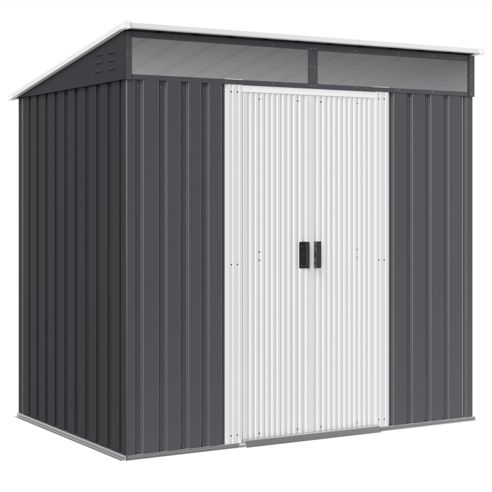 6.5 X 4FT Lockable Metal Garden Shed With Foundation Sliding Doors 2 Vents