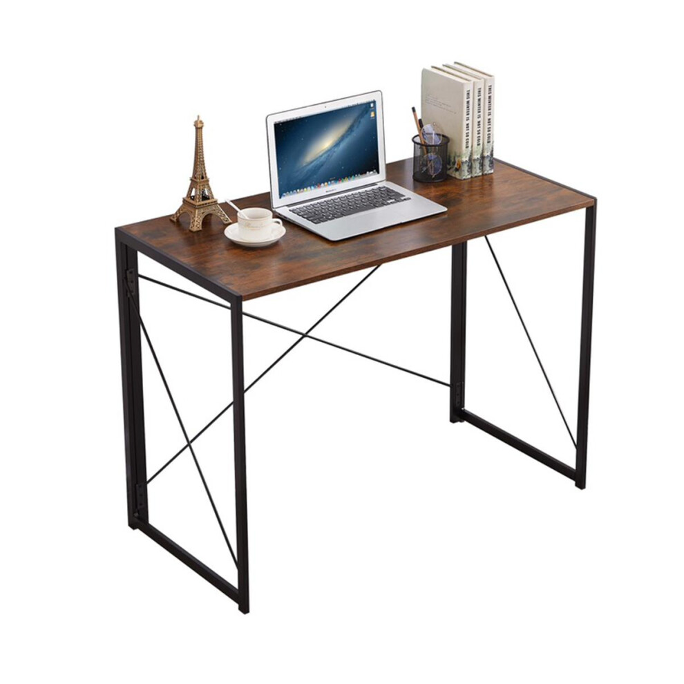 Folding Desk Computer Rustic Brown Wood Foldable Study Table Laptop Office