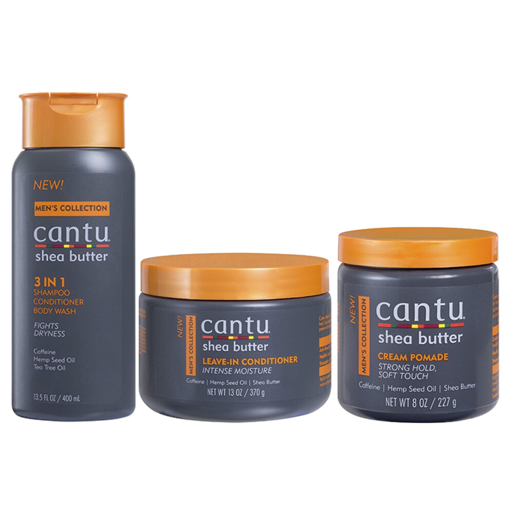 Cantu Mens 3-In-1Shampoo Conditioner Bodywash 13.5Oz, Leave In Conditioner 13Oz & Cream Pomade 8Oz (Set Of 3)