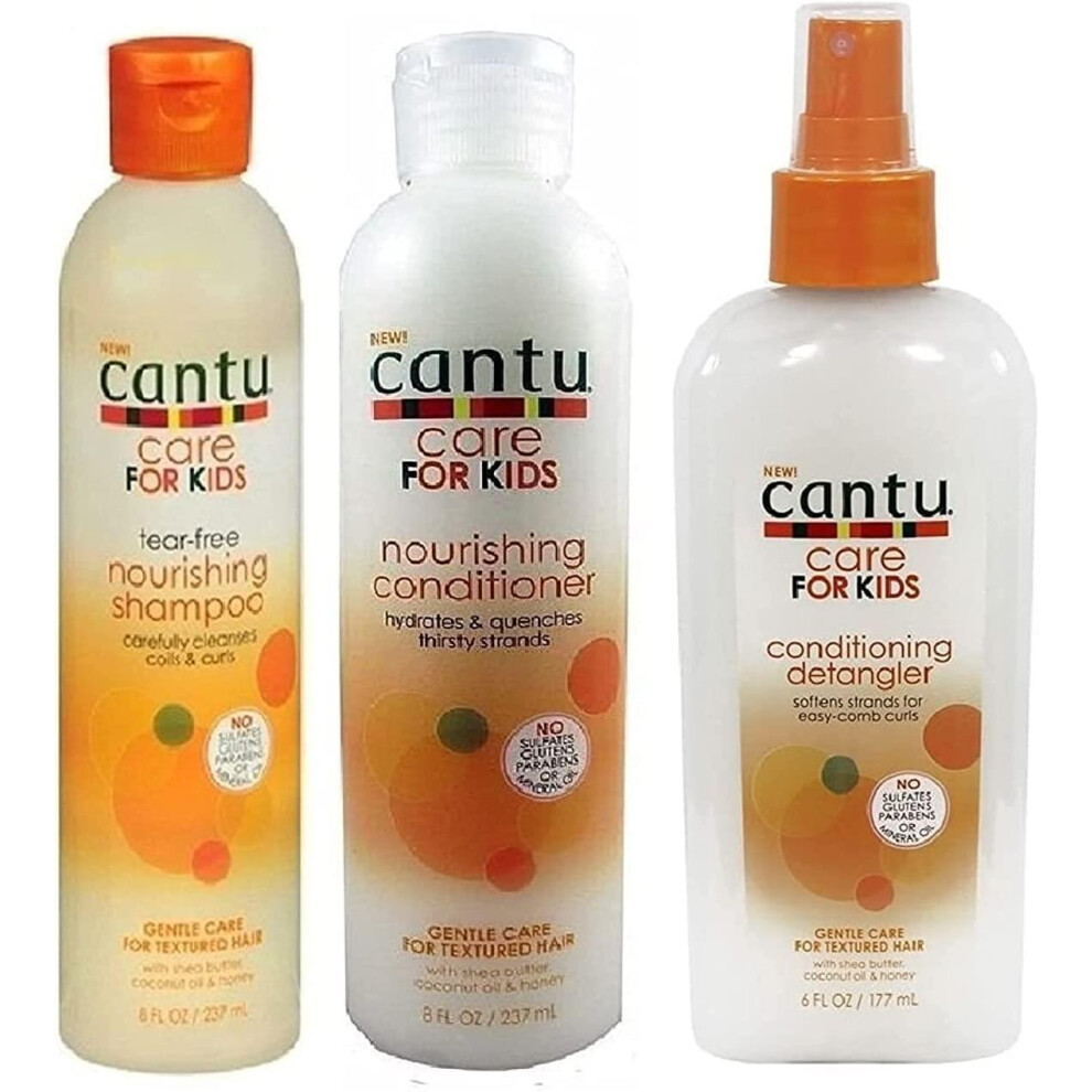 Cantu Care For Kids Shampoo, Conditioner, Detangler (Set Of 3)