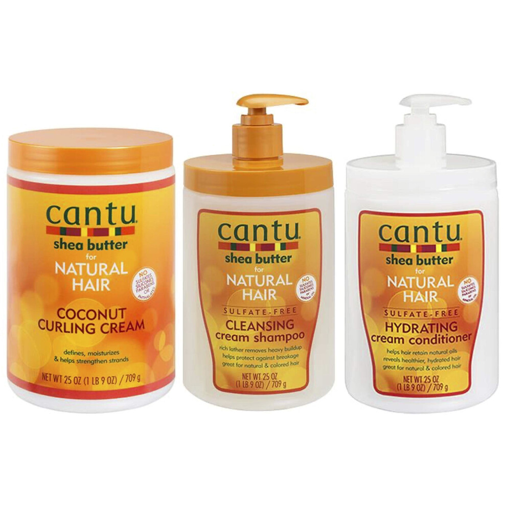 Cantu Coconut Curling Cream, Sulfate Free Shampoo & Hydrating Cream Conditioner (Set Of 3)