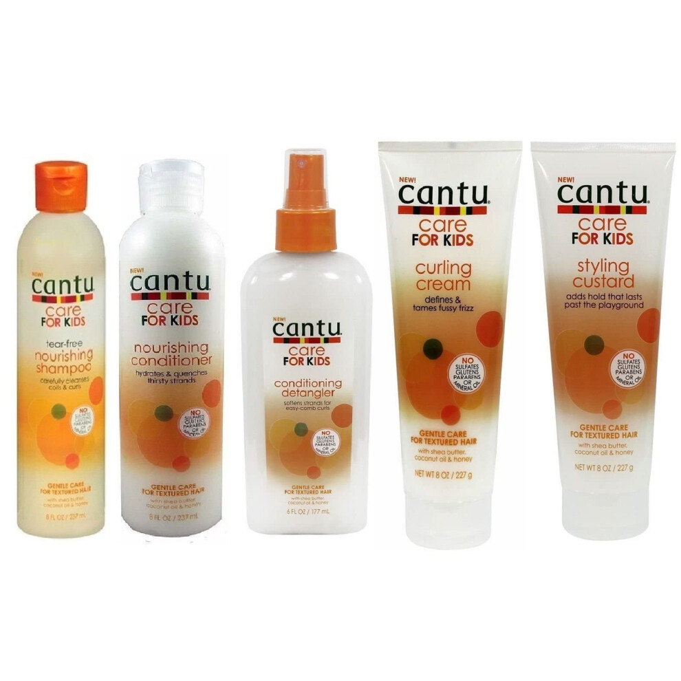 Cantu Care For Kids Shampo,Conditioner,Detangler,Curling Cream And Custurd (Set Of 5)