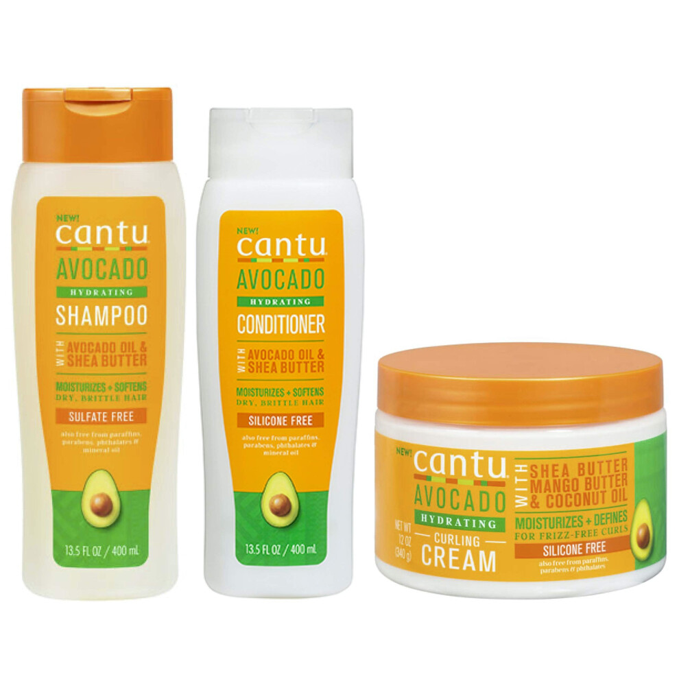 Cantu Avacado Hydrating Cream Shampoo, Conditioner & Curling Cream (Set Of 3)