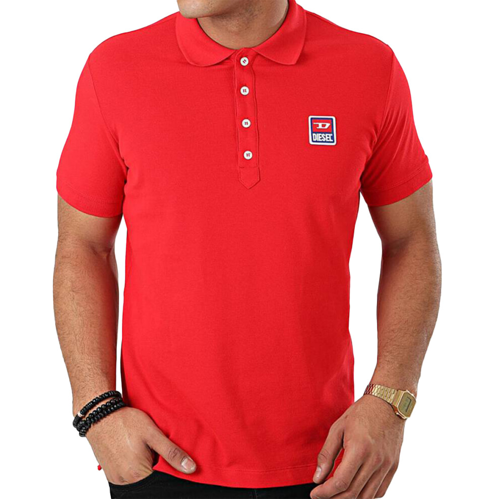 (Red, M) DIESEL T-Kal-Patch 00SAVB Mens Polo Shirts