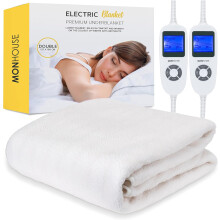 (Double - 135 x 190 cm, Beige) Premium Soft Fleece Electric Blanket - Heating Blanket - Double 137x190cm Beige - Mattress Cover - Removable and Machine Washable