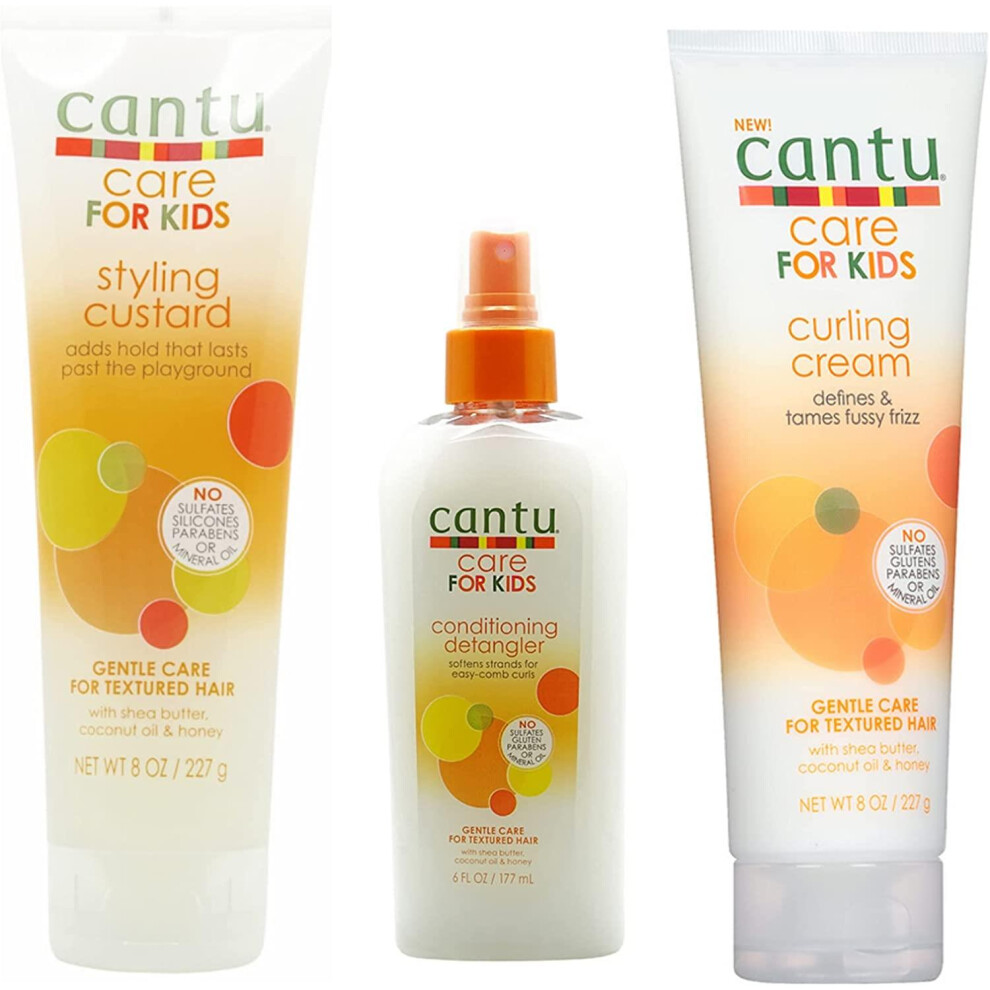 Cantu Care For Kids Gentle Care Curling Cream, Detangler, Custard (Set Of 3)