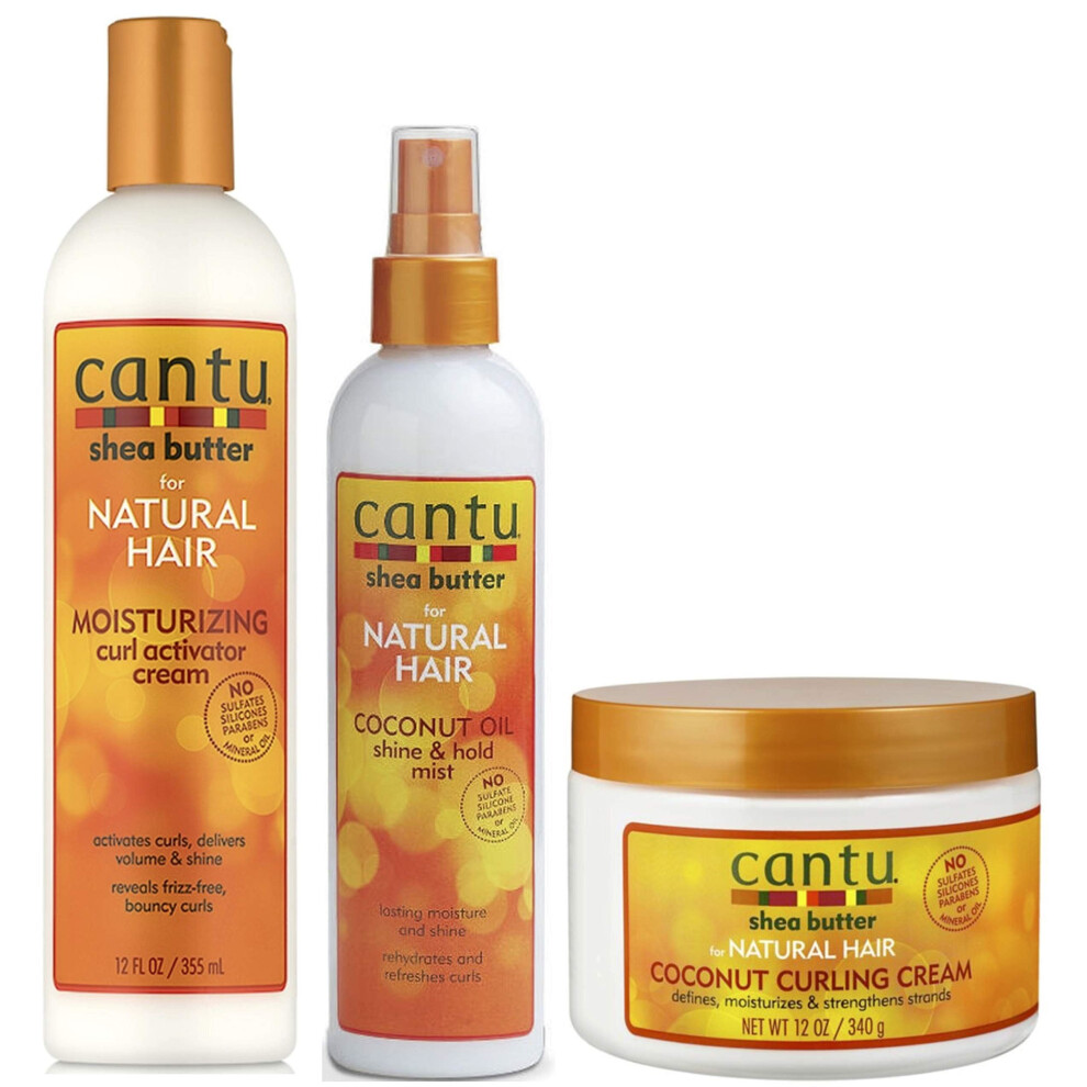 Cantu Curl Activator 355Ml, Cocount Oil Shine Mist 237Ml, Coconut Curling Cream 340G (Set Of 3)