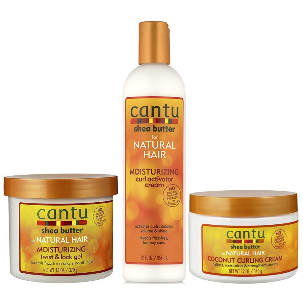 Cantu Shea Butter Twist & Lck Gel 13Oz Curl Activator Cream 12Oz, Curling Cream 12Oz (Set Of 3)