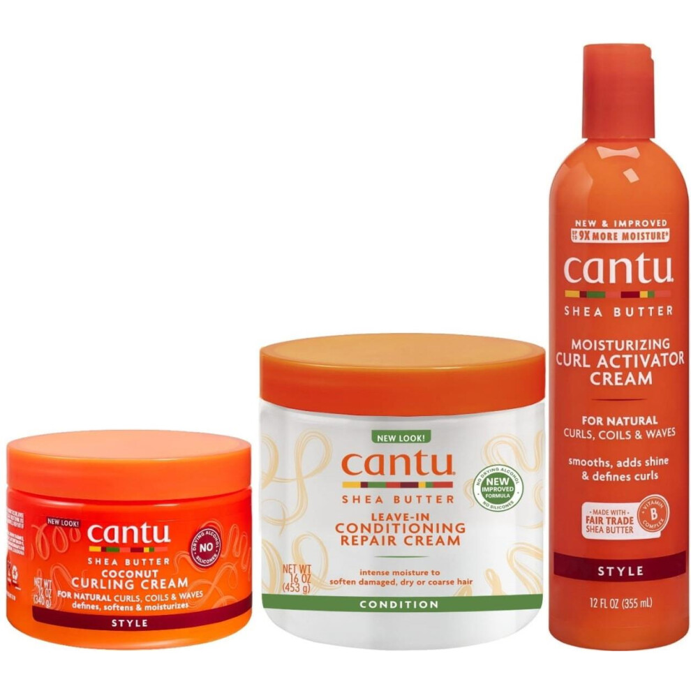 Cantu Curl Activator Cream 355Ml, Coconut Curling Cream 340G, Leave In Conditioning Repair Cream 453G (Set Of 3)