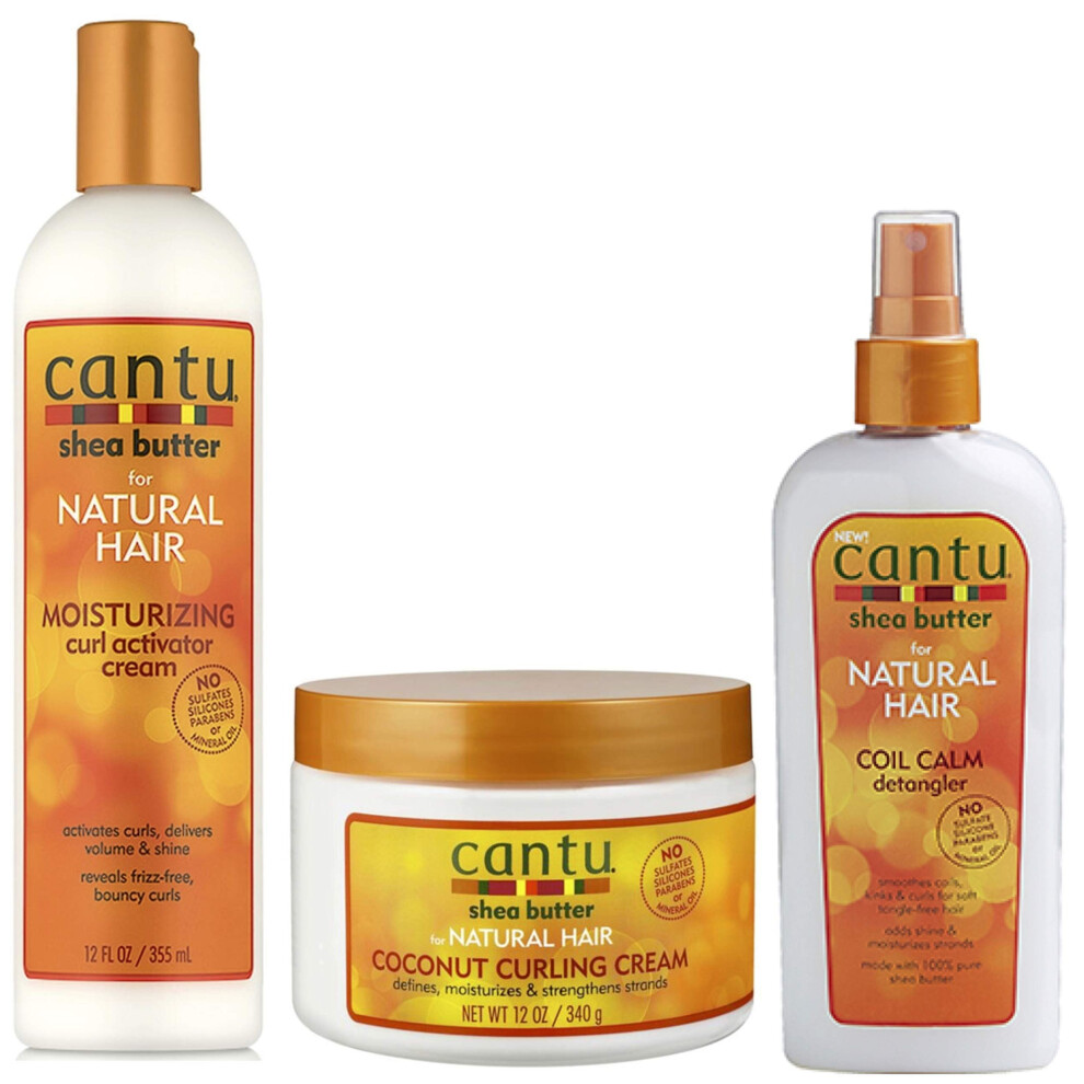 Cantu Curl Control (Set Of 3) Curl Activator Cream 355Ml, Coconut Curling Cream 340G, Coil Calm Detangler 237Ml