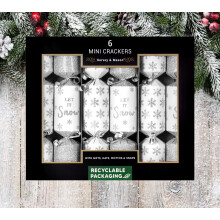 6 Mini Christmas Crackers Silver Glitter Snowflake Party 8.5 Inch