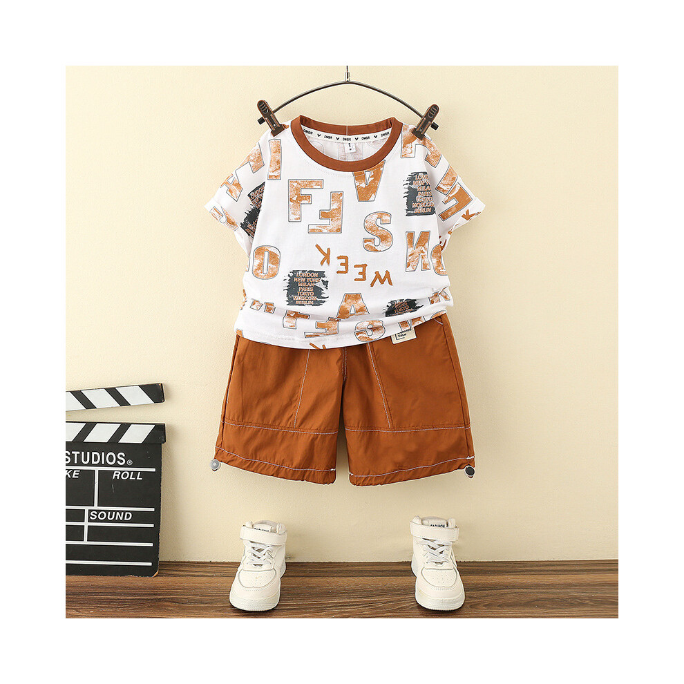 (Khaki, 140cm) Lightweight Boys Summer Twopiece Outfit Set Made From Soft Cotton Perfect For Warm Days-image-OPC-PFGPN7N-NEW