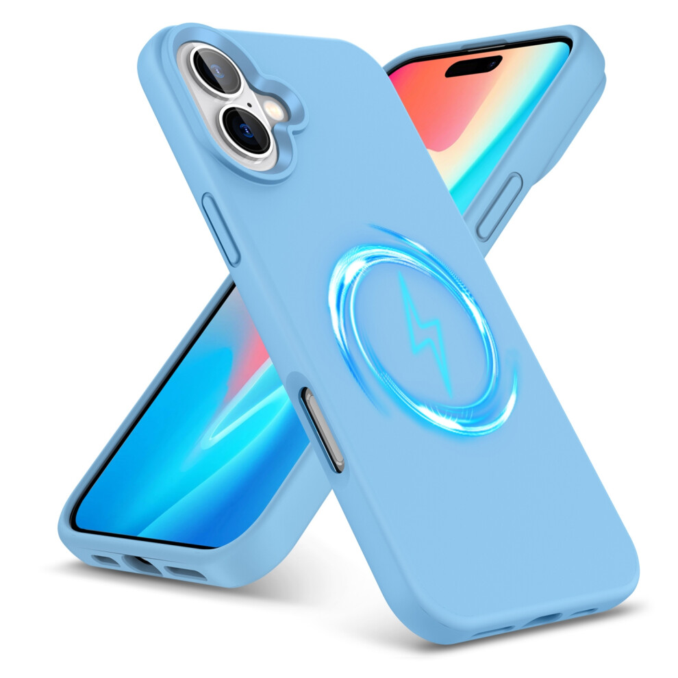 (Iphone 16 Plus, Sky ) For Iphone 16 Pro Plus Max Liquid Silicone Magsafe Shockproof Phone Case Blue 5059302148694