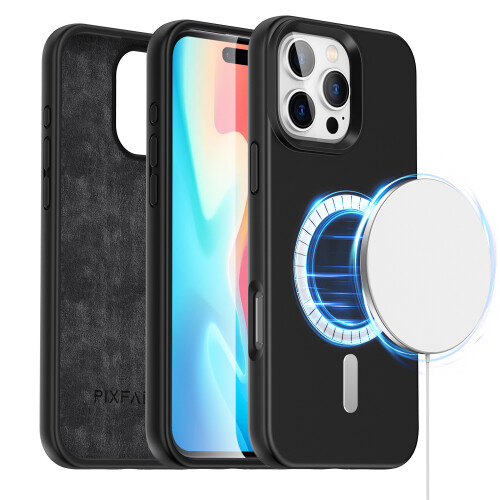 (iPhone 16 Pro Max, Black) For iPhone 16 Pro Plus Max Liquid Silicone MagSafe Shockproof Phone Case 1