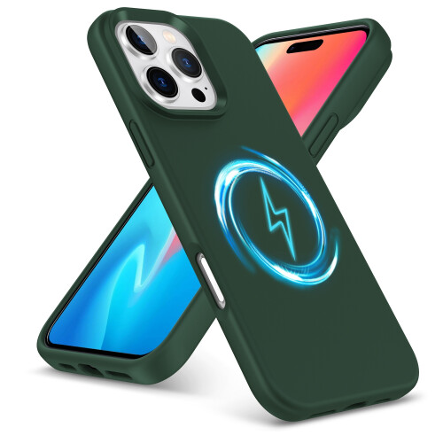 (iPhone 16 Pro Max, Green) For iPhone 16 Pro Plus Max Liquid Silicone MagSafe Shockproof Phone Case