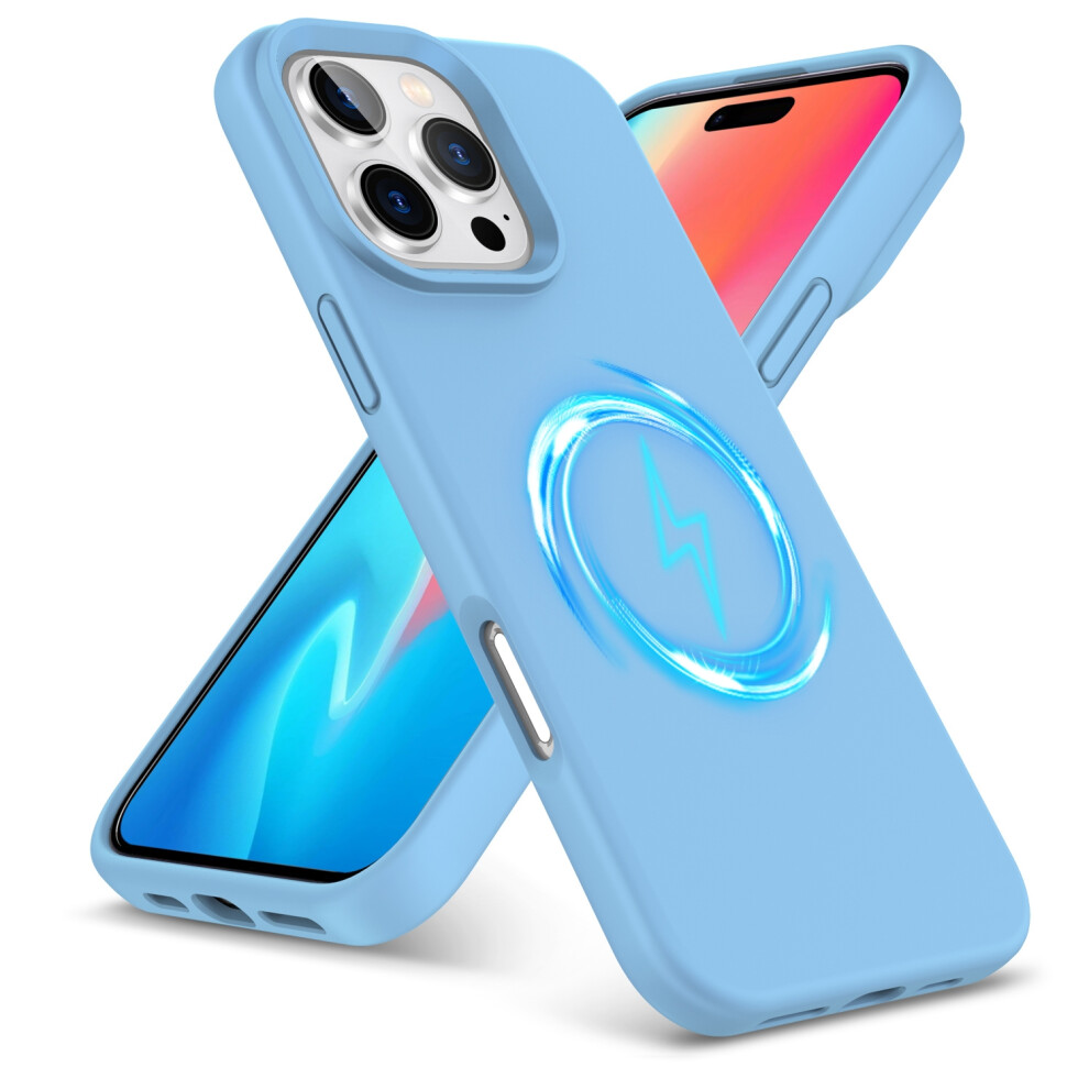 (Iphone 16 Pro Max, Sky ) For Iphone 16 Pro Plus Max Liquid Silicone Magsafe Shockproof Phone Case Blue 5059302148816