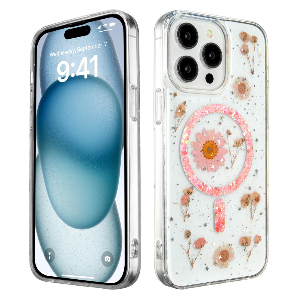 (Iphone 13 Pro, ) Case For Iphone 13 Pro Max Glitter Bling Diamond Back Floral Phone Cover [Compatible With Magsafe] Pink 5059302151267