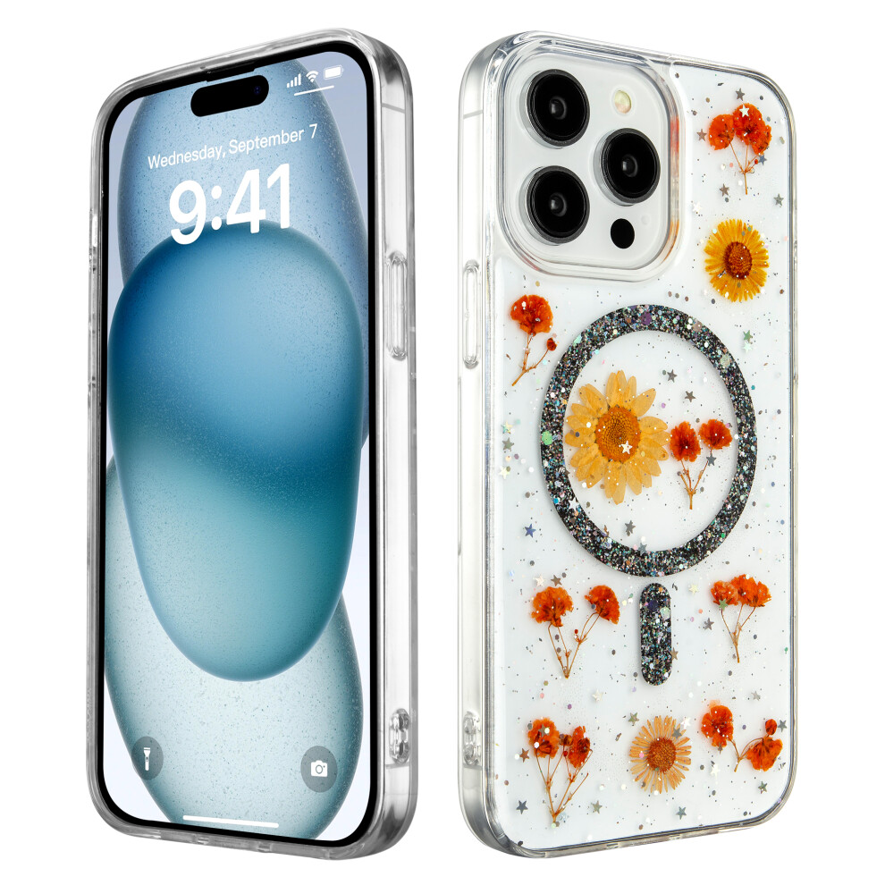 (Iphone 13 Pro Max, ) Case For Iphone 13 Pro Max Glitter Bling Diamond Back Floral Phone Cover [Compatible With Magsafe] Black 5059302151311