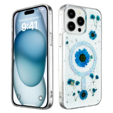 (iPhone 16 Plus, Blue) Case for iPhone 16 Pro Max Plus, Glitter Bling Diamond Back Floral Phone Cover [Compatible with MagSafe]