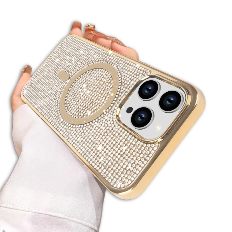 (iPhone 16, Gold) MagSafe Case For iPhone 16 Diamond Glitter