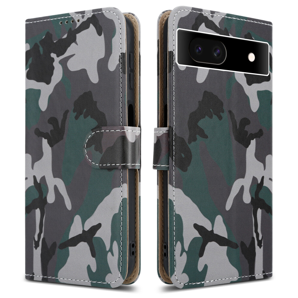 (Google Pixel 8A, Camouflage) For Google Pixel 8A Leather Book Flip Wallet Case 5059302110028