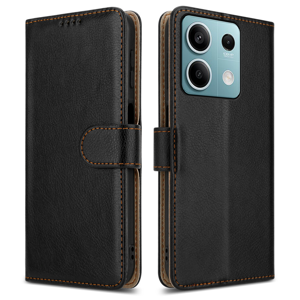 (Xiaomi Redmi Note 13 (5G), ) For Xiaomi Redmi Note 13 (5G) Leather Book Flip Wallet Case Black 5059302105109