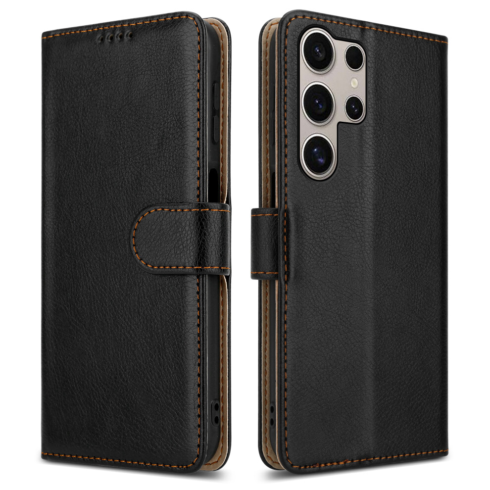 (Samsung Galaxy S24 Ultra, Black) For Samsung Galaxy S24 / S24 PLUS / S24 ULTRA Leather Book Flip Wallet Case